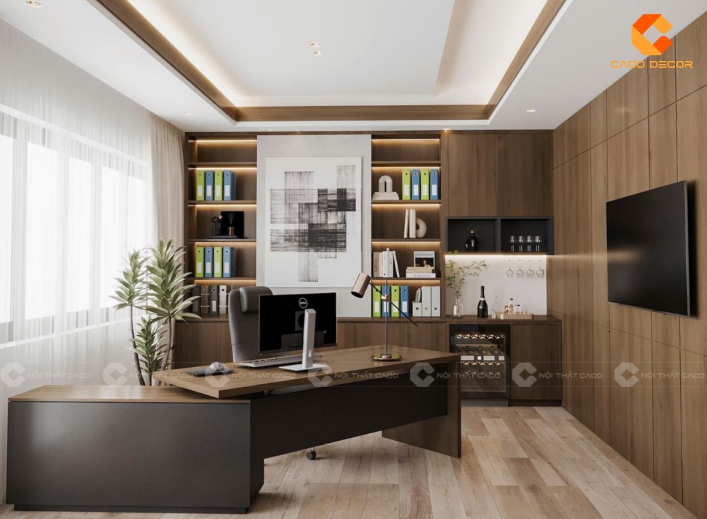 Thiết kế phòng giám đốc kèm tủ hồ sơ lưu trữ tiện lợi