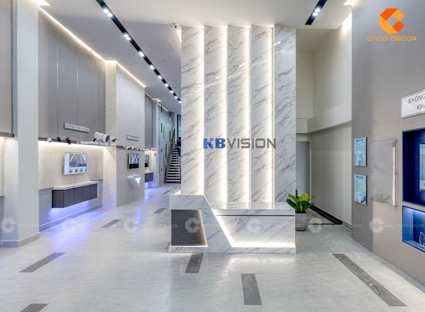 Thiết kế bàn quầy lễ tân ốp đá sang trọng