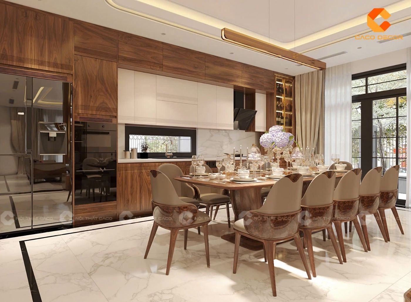 Thiết kế nội thất phòng bếp bằng gỗ tự nhiên