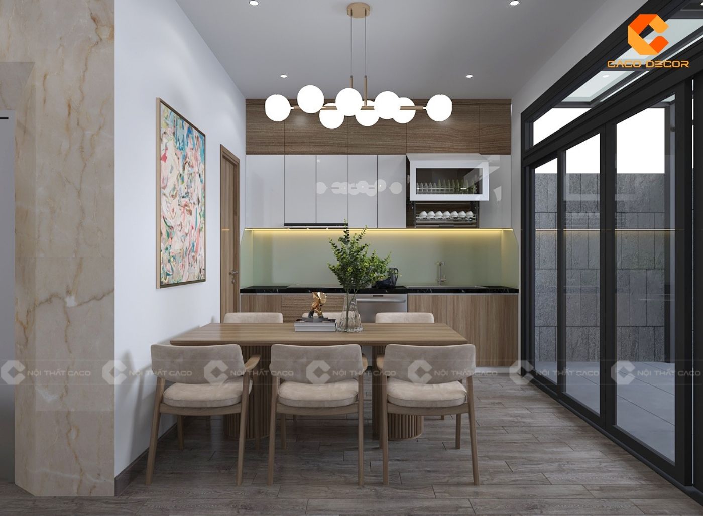 Thiết kế nội thất phòng bếp gỗ công nghiệp