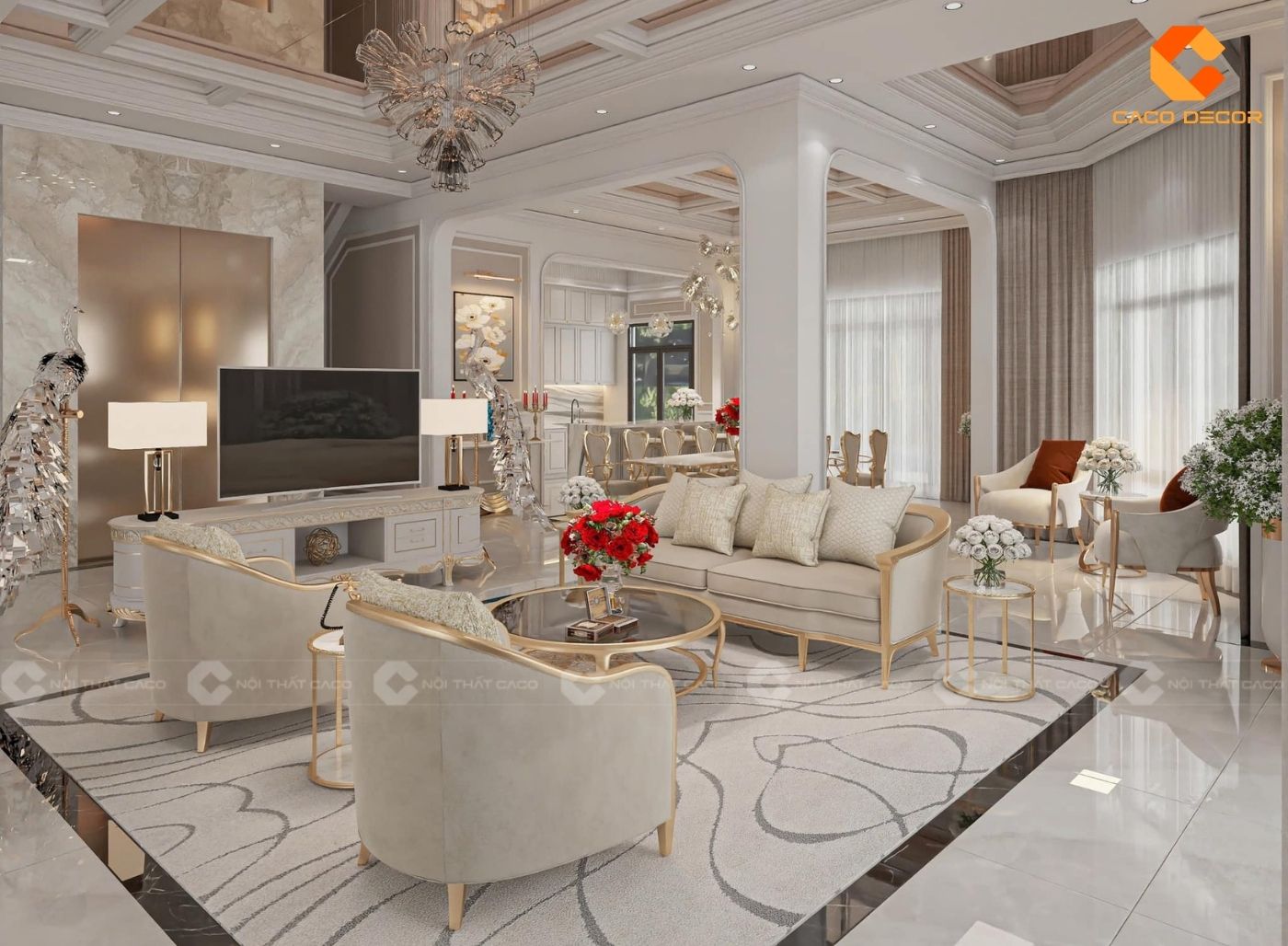 Mẫu thiết kế nội thất phòng khách phong cách tân cổ điển