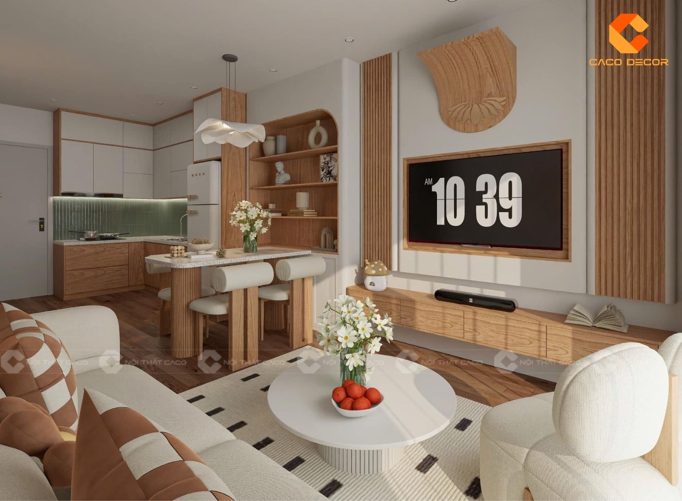 Thiết kế nội thất phòng khách Wabisabi đơn giản mà đẹp