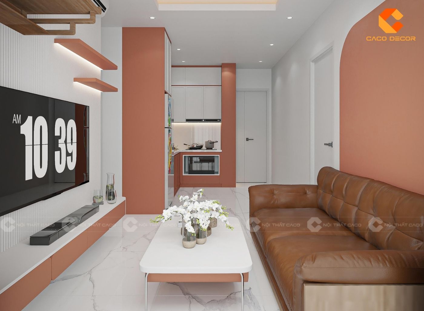 Thiết kế nội thất phòng khách liền kề gian bếp