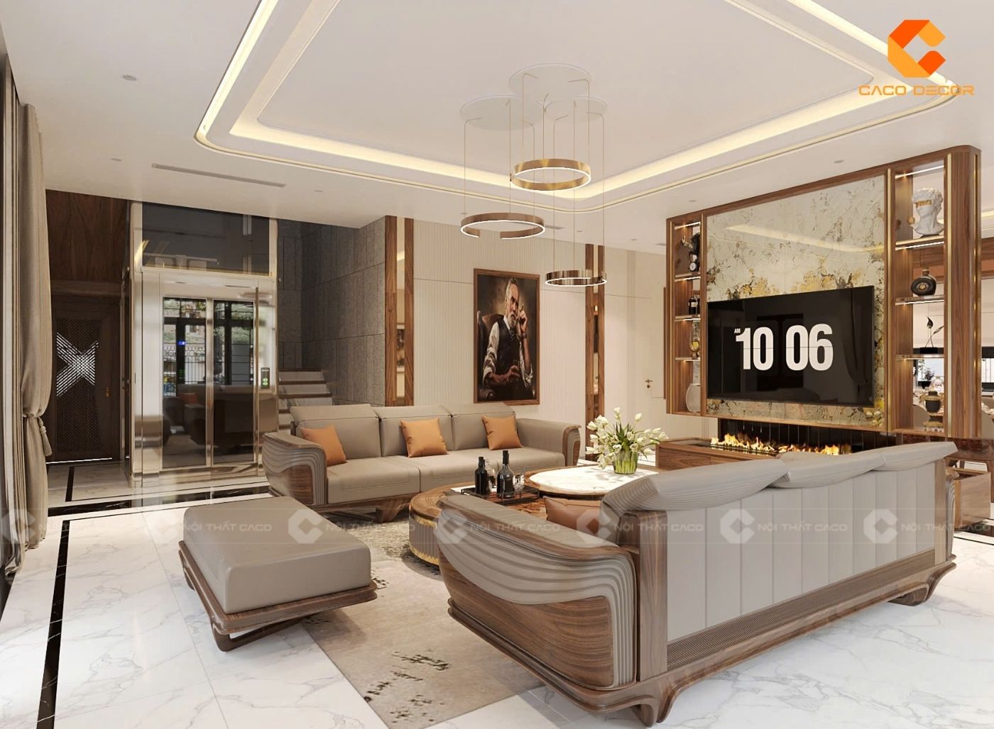 Thiết kế nội thất gỗ tự nhiên sang trọng cho phòng khách