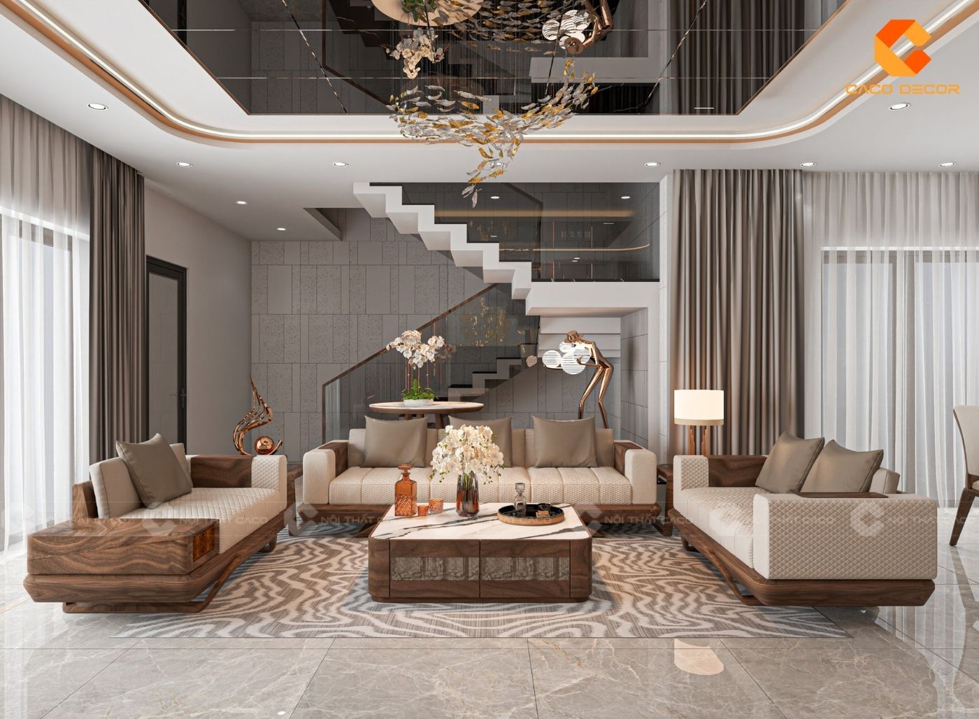 Mẫu thiết kế nội thất phòng khách đẹp tinh tế cho nhà phố