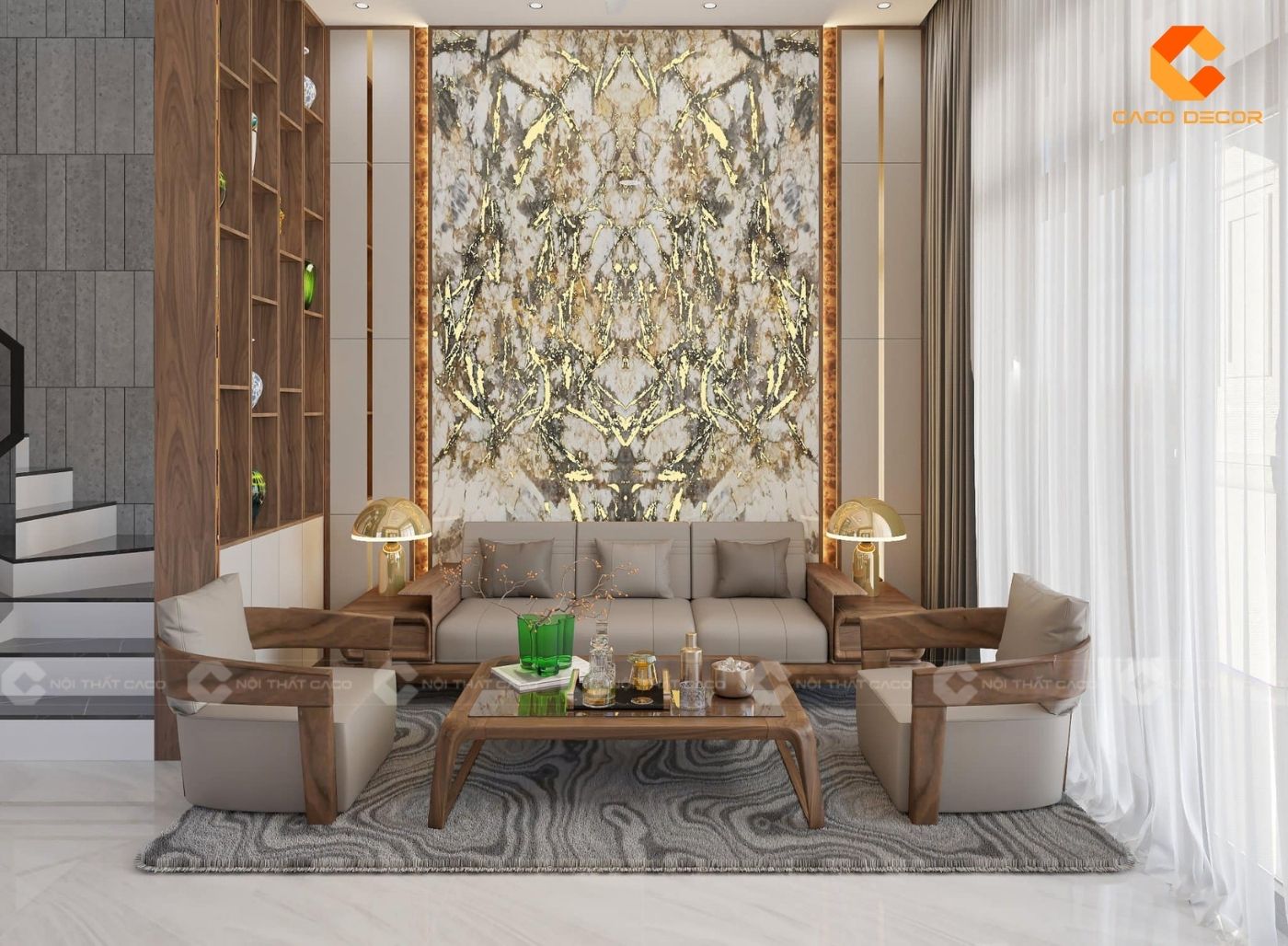 Phòng khách đẹp ấm cúng với bộ bàn trà và sofa