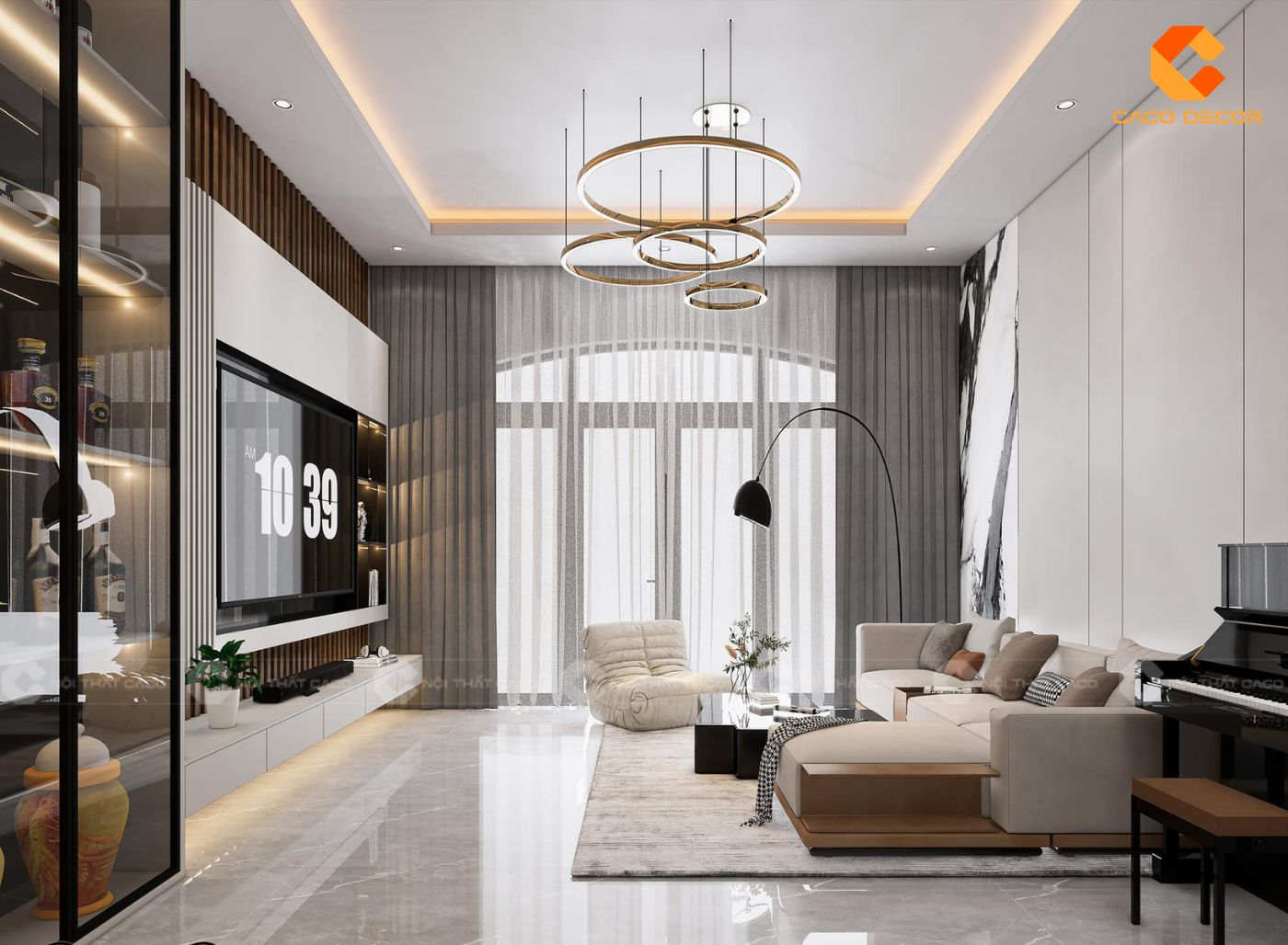 Không gian thiết kế phòng khách nhà phố tận dụng ánh sáng