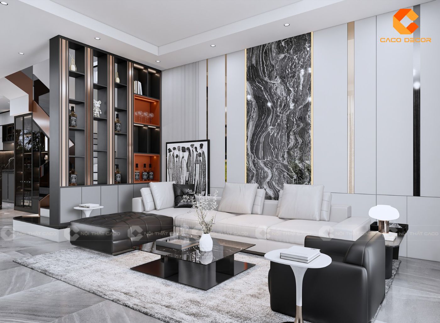 Thiết kế nội thất phòng khách nhà phố với tông màu trung tính