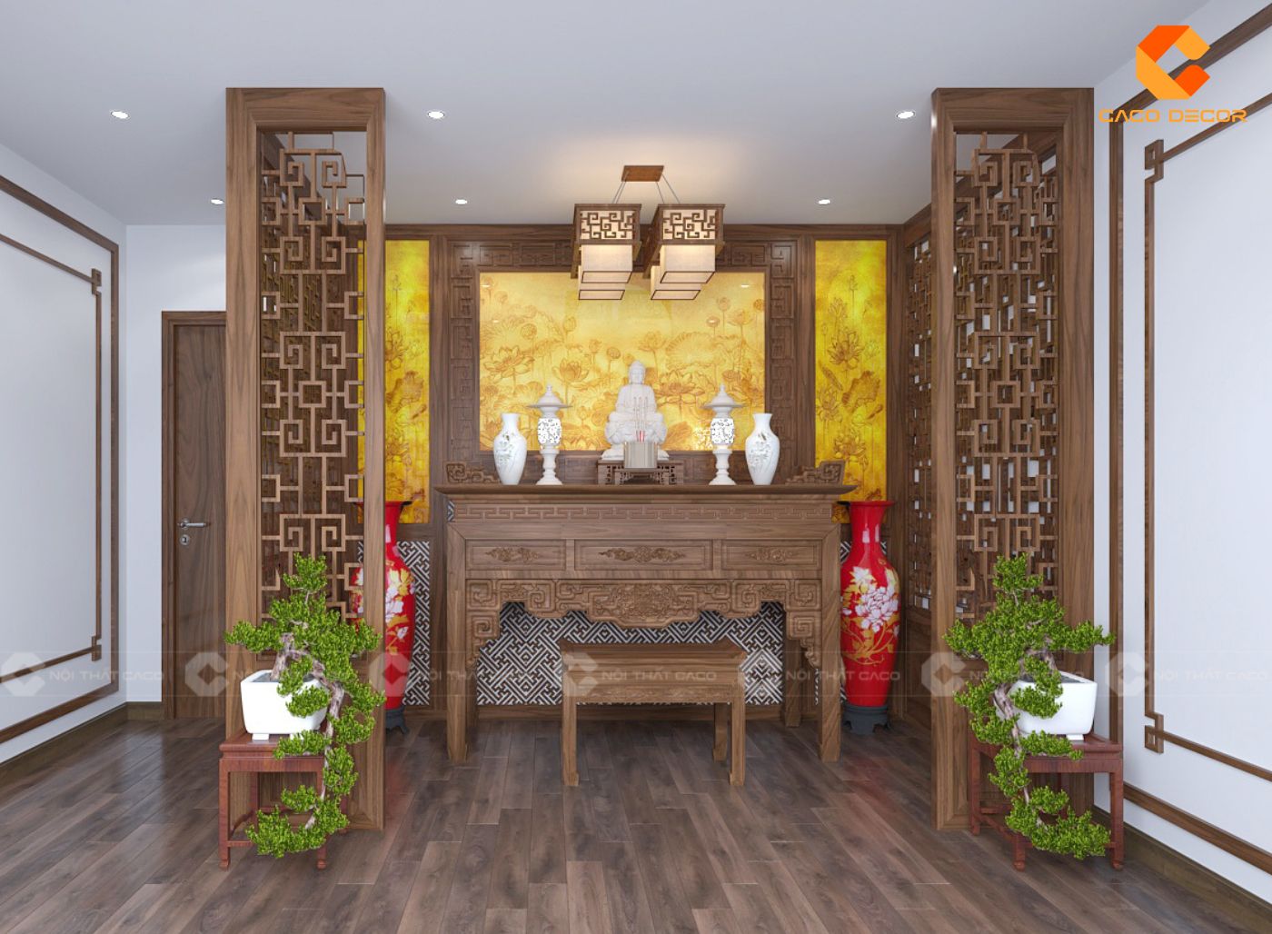 Thiết kế nội thất phòng thờ nhà phố trang nghiêm