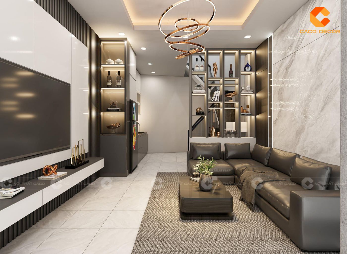 Mẫu thiết kế nội thất nhà phố sử dụng tông đen phối trắng