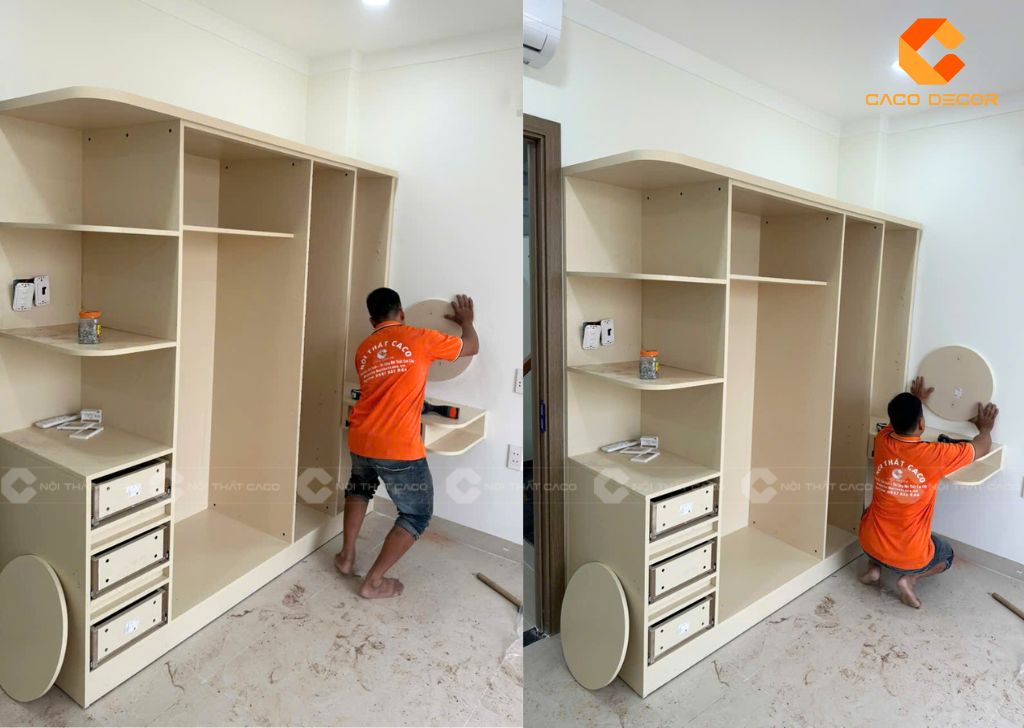 Đội thợ lành nghề lắp đặt combo phòng ngủ nhà chị Phương