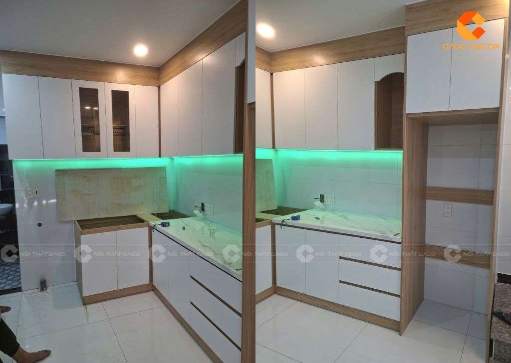 Hình chụp thực tế tủ bếp gỗ công nghiệp TBM116