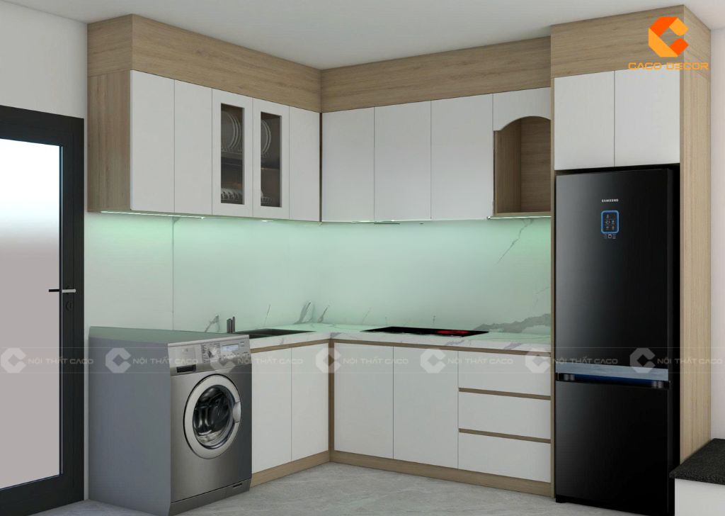 Tủ Bếp Gỗ Công Nghiệp TBM116 Chữ L Có Ông Táo 1