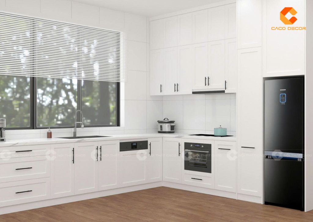 Tủ bếp gỗ công nghiệp TBM117 thiết kế khoang kệ khoa học