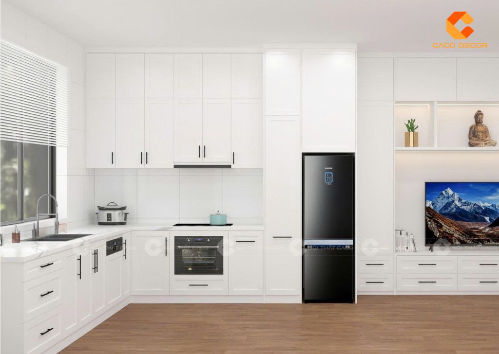 Thiết kế tủ bếp gỗ công nghiệp TBM117 phủ sơn trắng