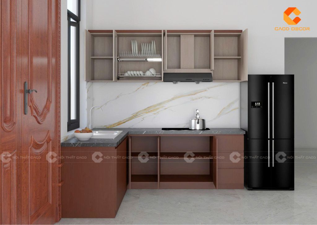 Thiết kế tủ bếp TBM118 chữ L đẹp tiện nghi