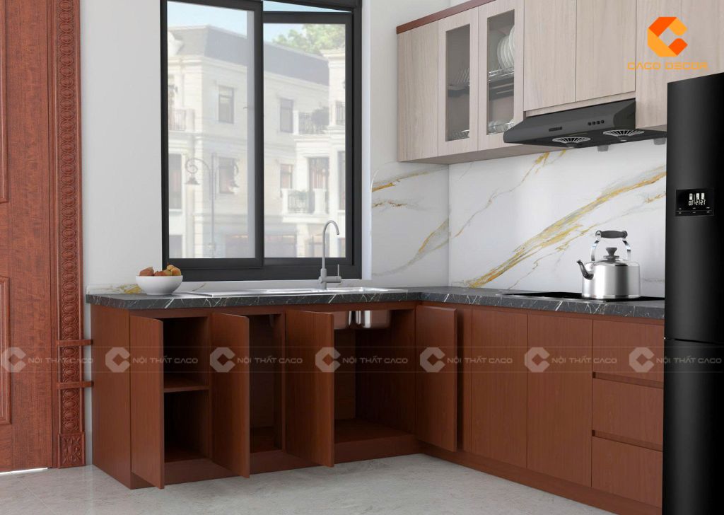 Tủ bếp gỗ công nghiệp TBM118 dễ phối nội thất