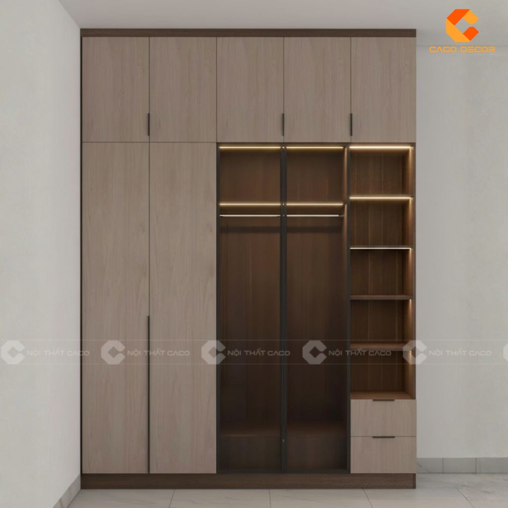 Thiết kế tủ quần áo cánh kính TAK094 phối gỗ hiện đại