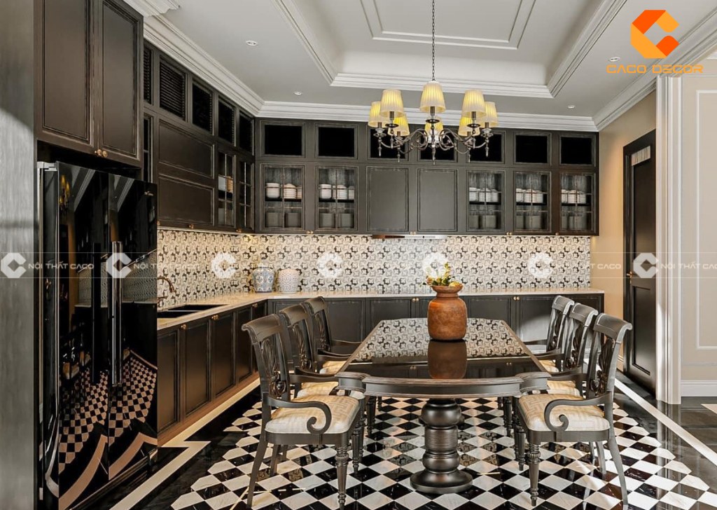 Nội thất phòng bếp Indochine có kiểu dáng đơn giản