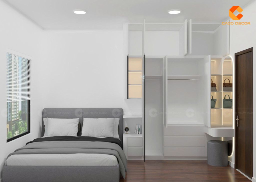 Nội thất phòng ngủ 1 thiết kế sử dụng tông trắng chủ đạo