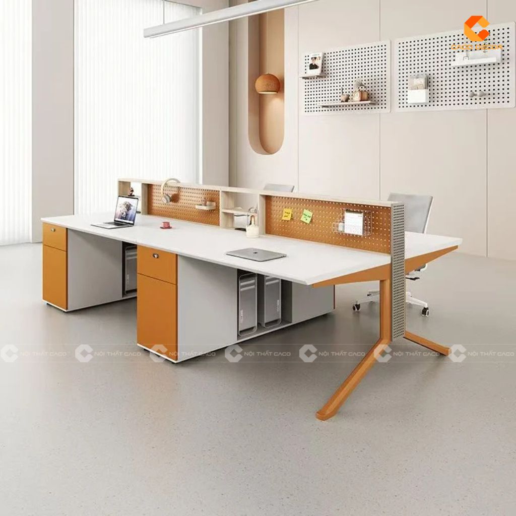 Bàn Làm Việc Nhân Viên BLVNV31 Trắng Phối Cam Đẹp 1