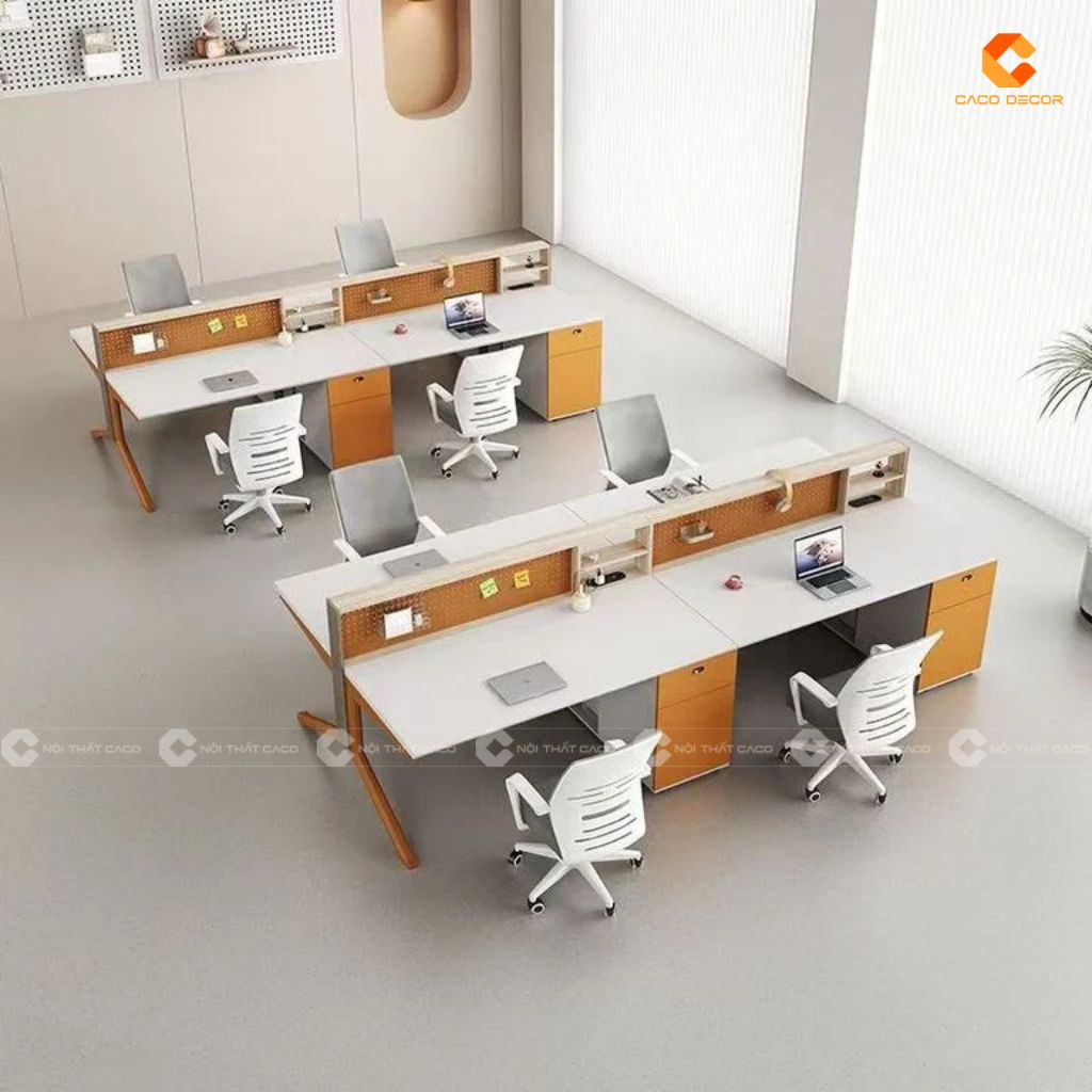 Bàn Làm Việc Nhân Viên BLVNV31 Trắng Phối Cam Đẹp 2