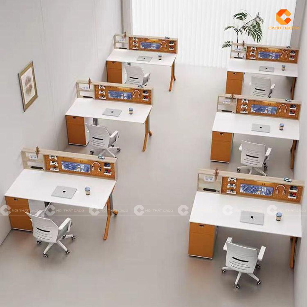 Bàn Làm Việc Nhân Viên BLVNV31 Trắng Phối Cam Đẹp 3