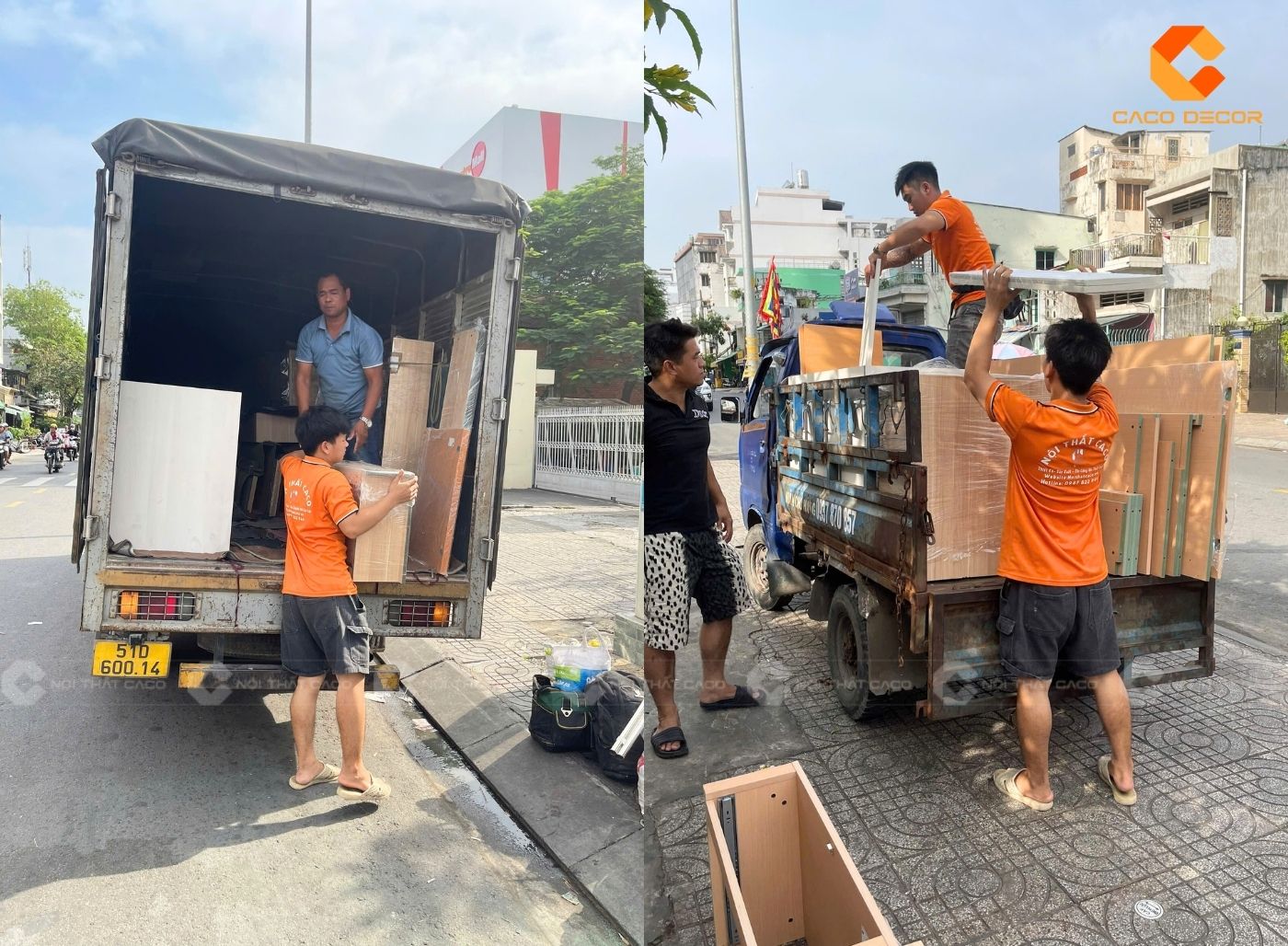 Bốc hàng lên xe lắp đặt tại công trình