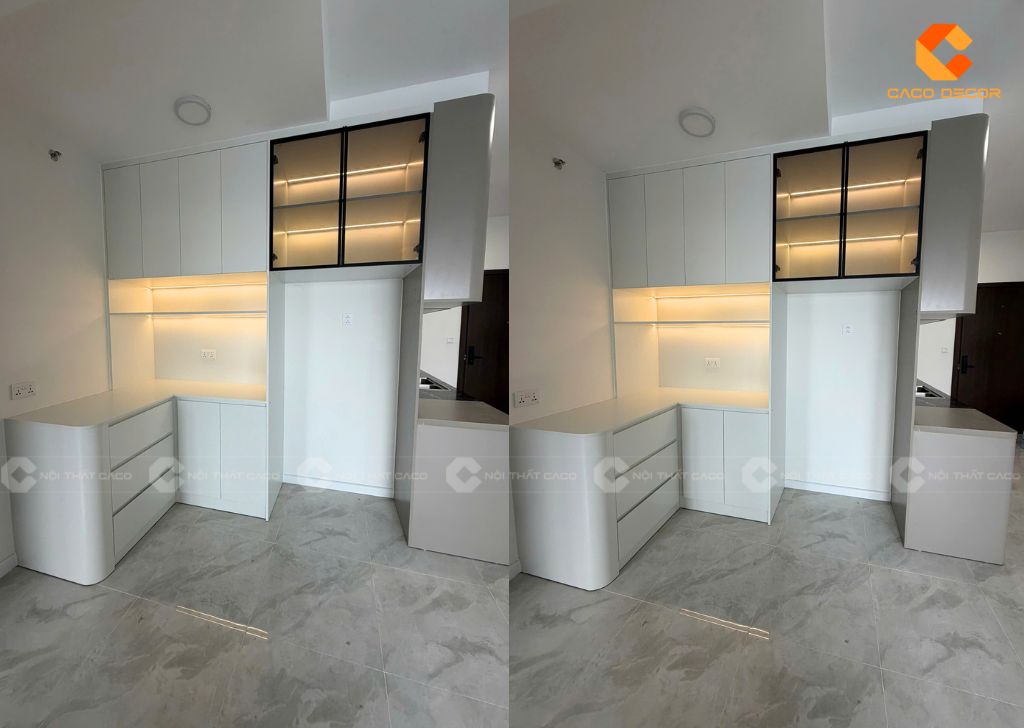 Ảnh chụp thực tế tủ bếp chữ L tại công trình