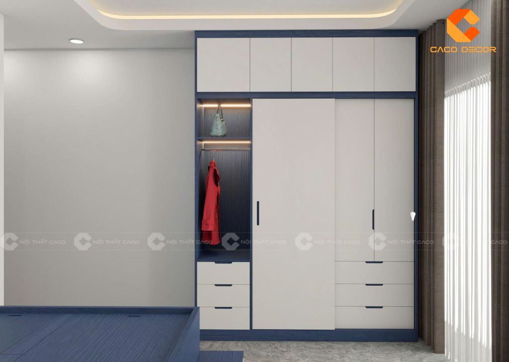 Thiết kế 3D tủ quần áo kịch trần có kệ trang trí