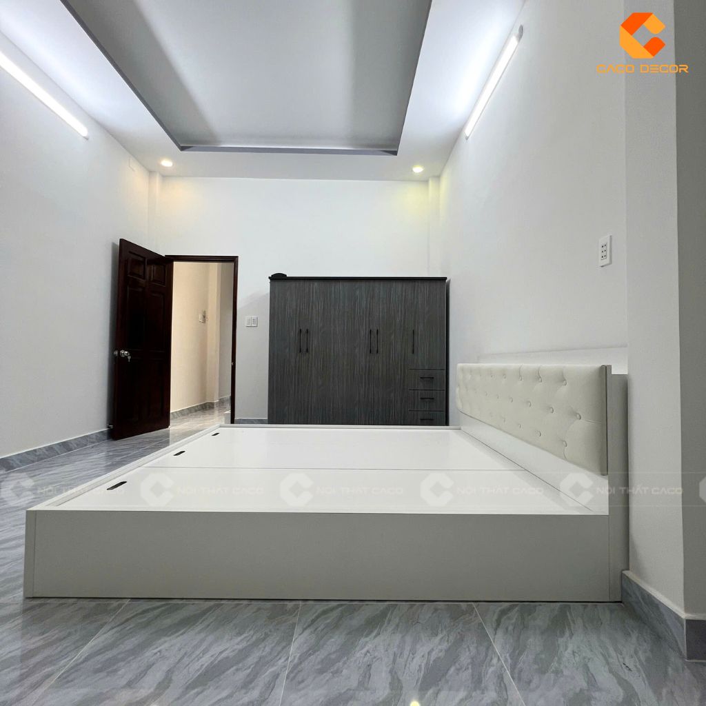 Giường ngủ được chụp thực tế tại công trình