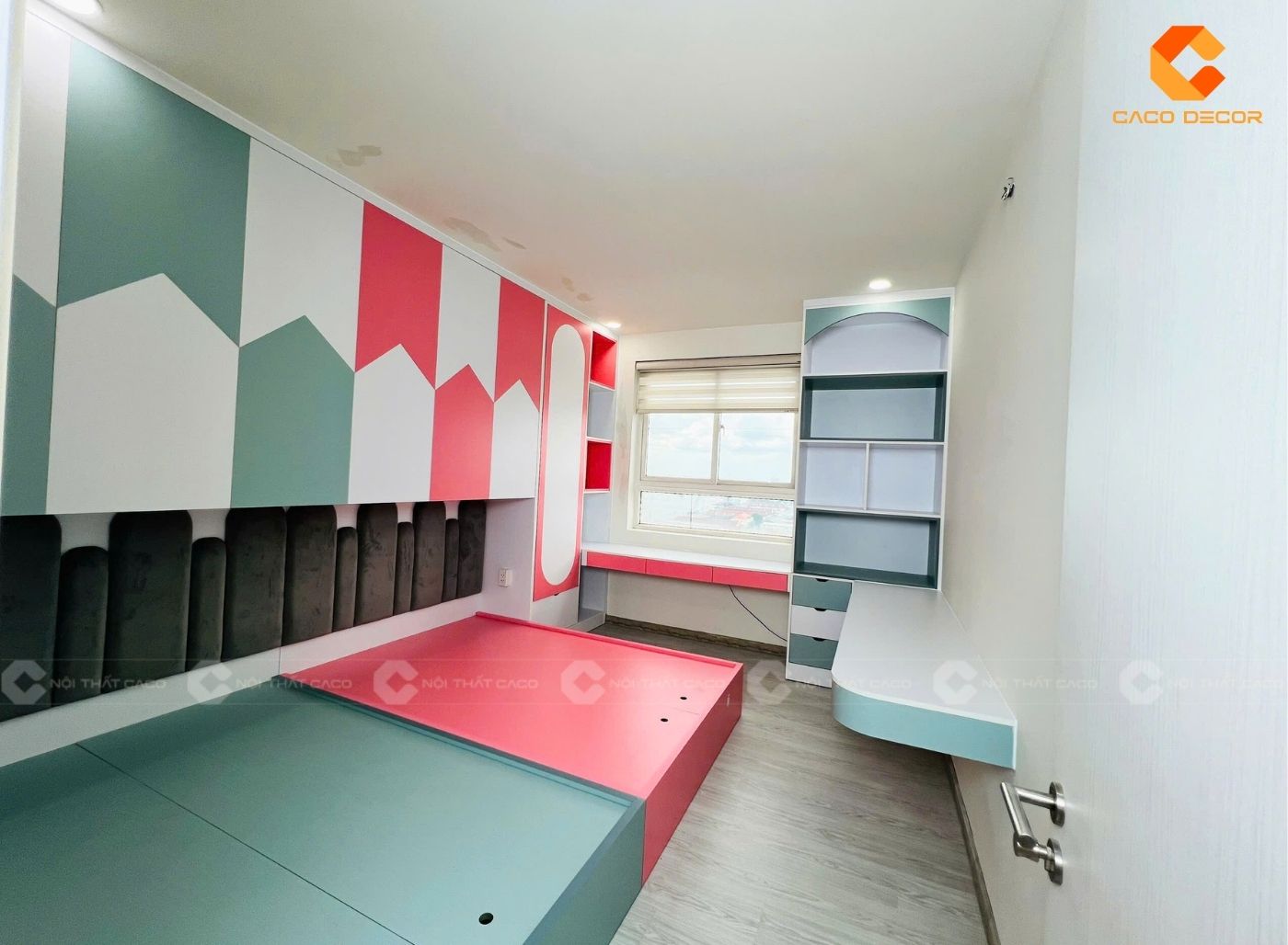 Thi công phòng ngủ trẻ em với giường liền tủ tối ưu diện tích