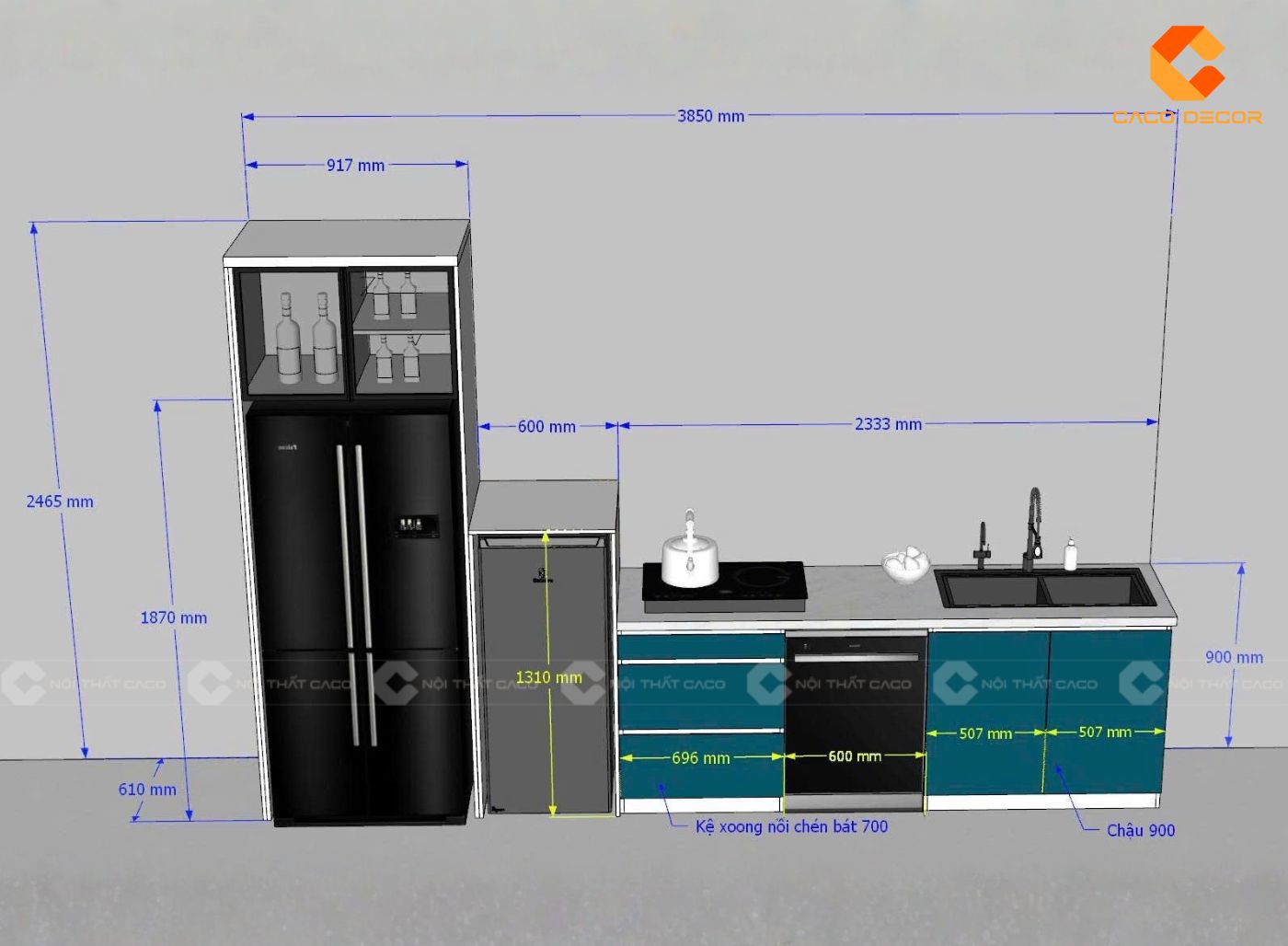 Mẫu thiết kế 2D tủ bếp cho nhà phố tại Bình Tân