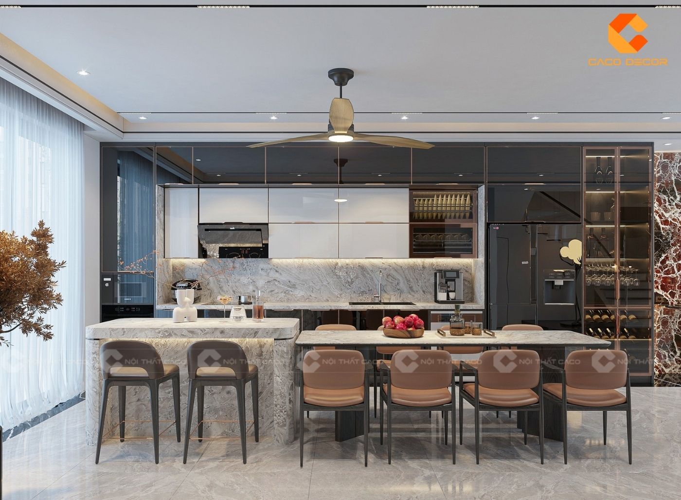 Mẫu thiết kế nội thất phòng bếp đẹp lung linh cho biệt thự