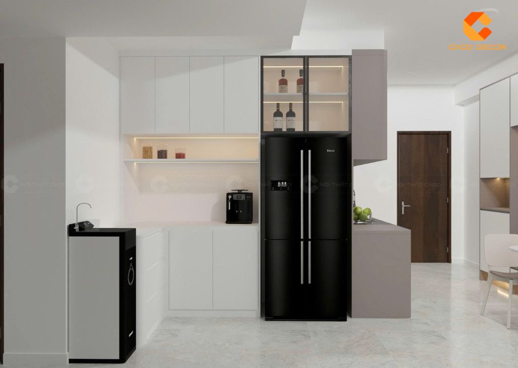 Thiết kế tủ bếp chữ L gỗ MDF cho gian bếp