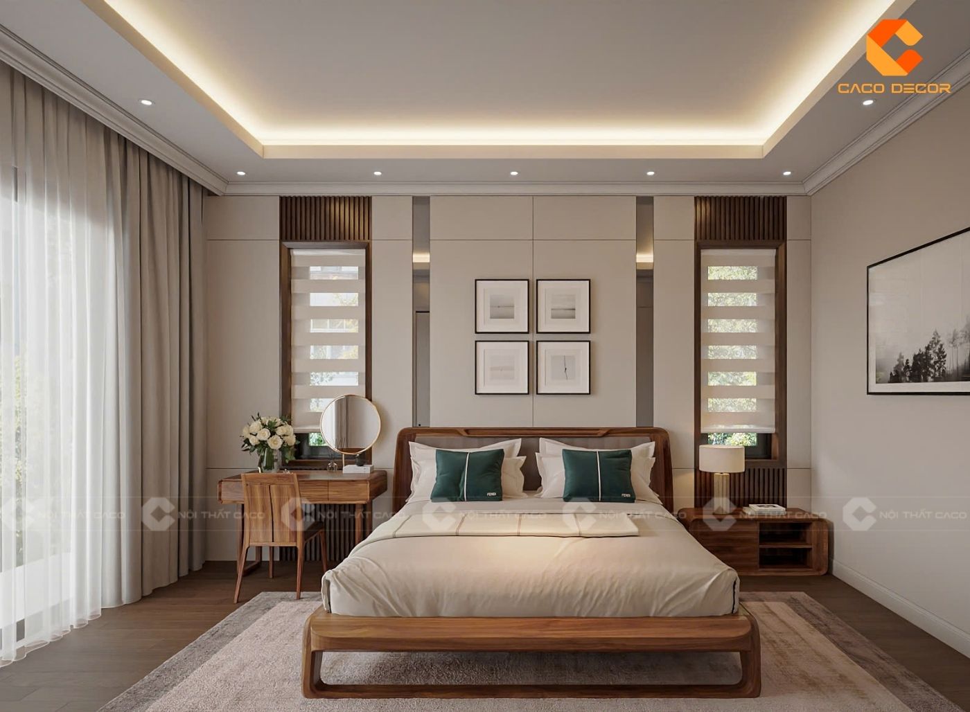 Combo nội thất phòng ngủ gỗ tự nhiên sang trọng