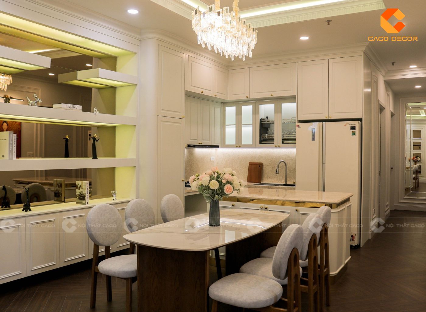 Mẫu nội thất phòng bếp cho nhà phố phong cách tân cổ điển