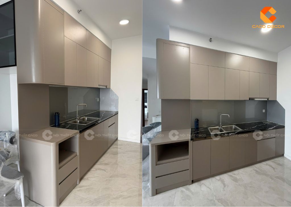 Tủ bếp chữ I được chụp thực tế tại công trình