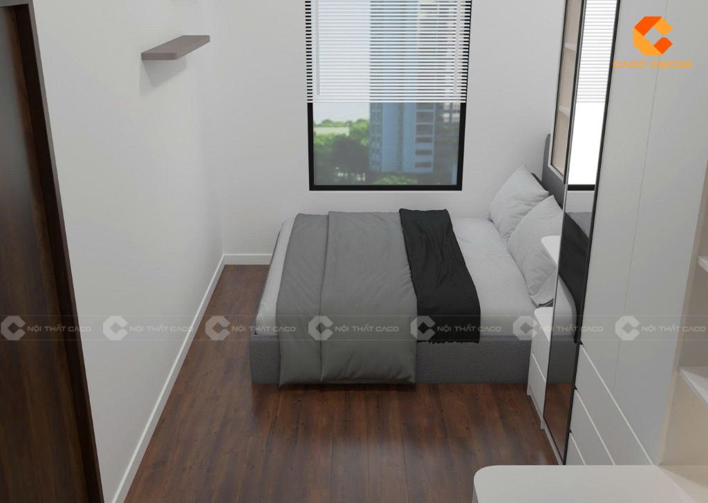 Thiết kế giường bọc nệm xám trong phòng ngủ 1