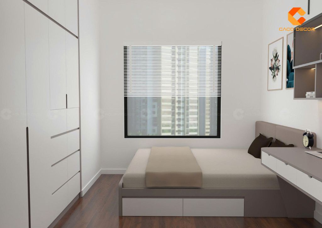 Phòng ngủ 2 thiết kế tông trắng phối xám hiện đại