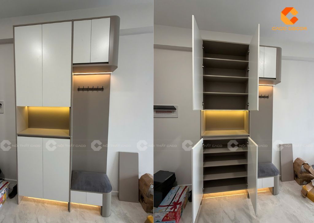 Hình chụp thực tế thi công tủ giày dép tại nhà khách