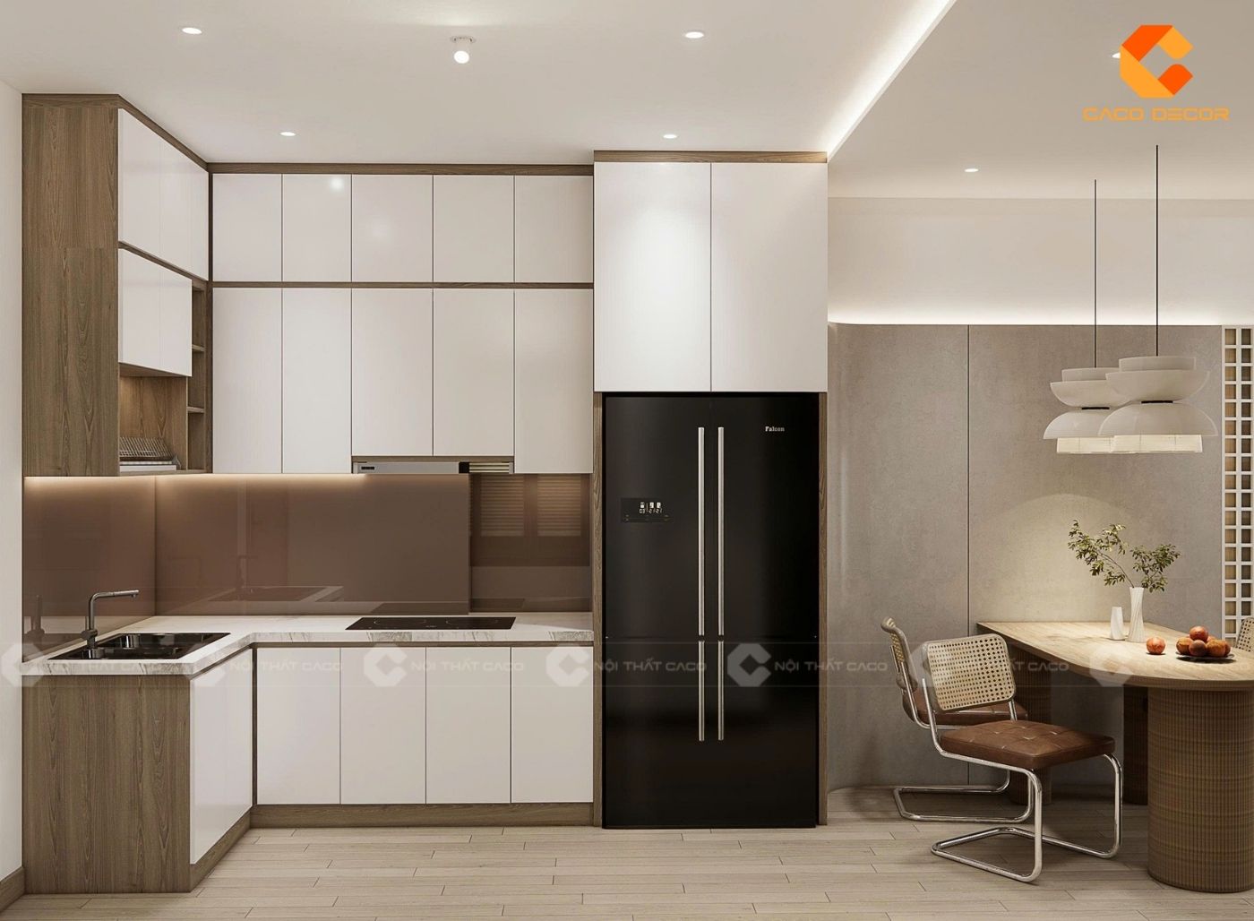 Tủ bếp chữ L nhỏ gọn cho nhà phố hoặc chung cư