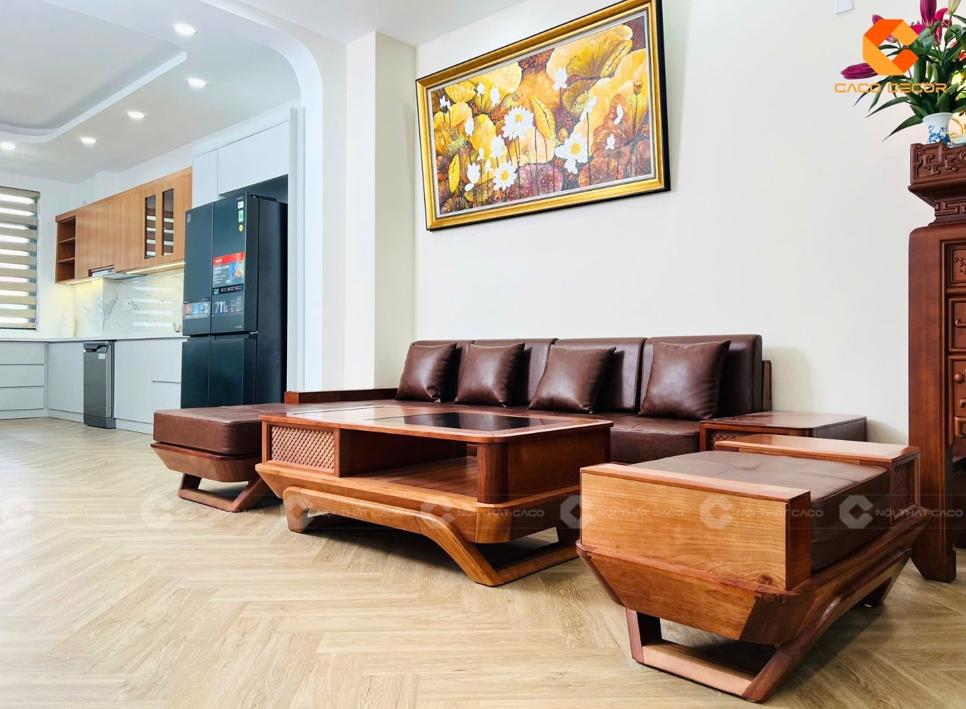 Thi công nội thất phòng khách liền bếp cho nhà phố