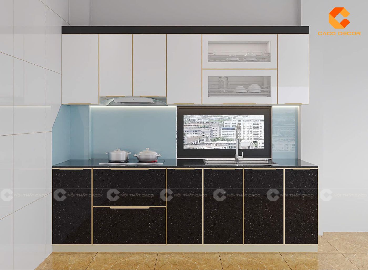 Tủ bếp chữ I nhỏ gọn đủ công năng cho nhà phố