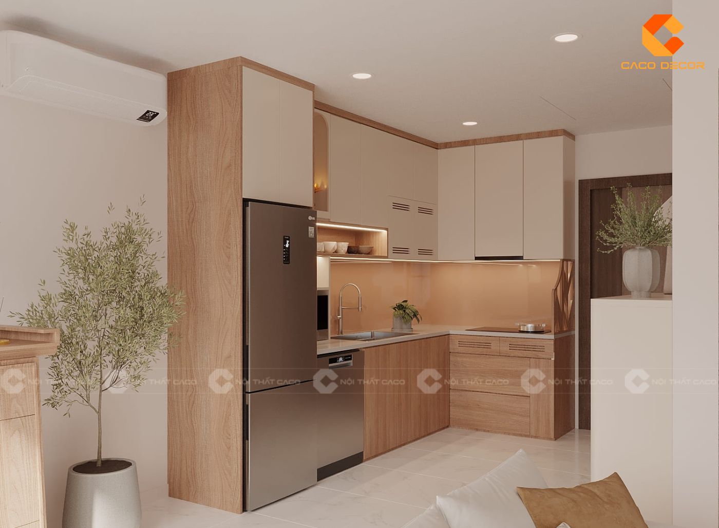 Mẫu thiết kế tủ bếp chữ L phù hợp chung cư