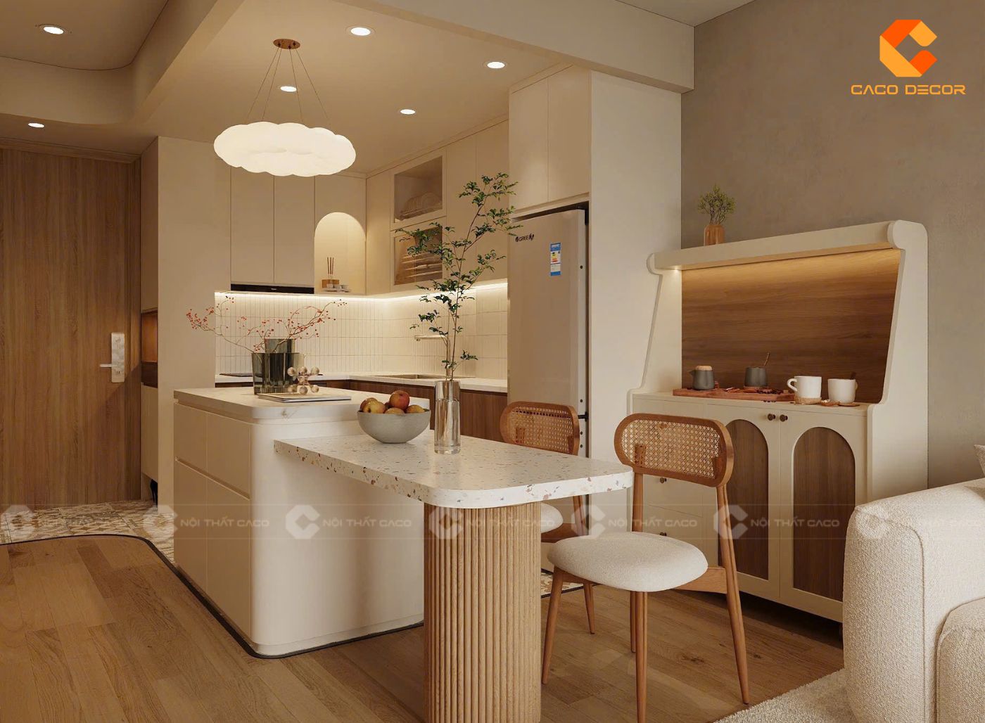 Thiết kế nội thất bếp phong cách Wabi Sabi cho chung cư