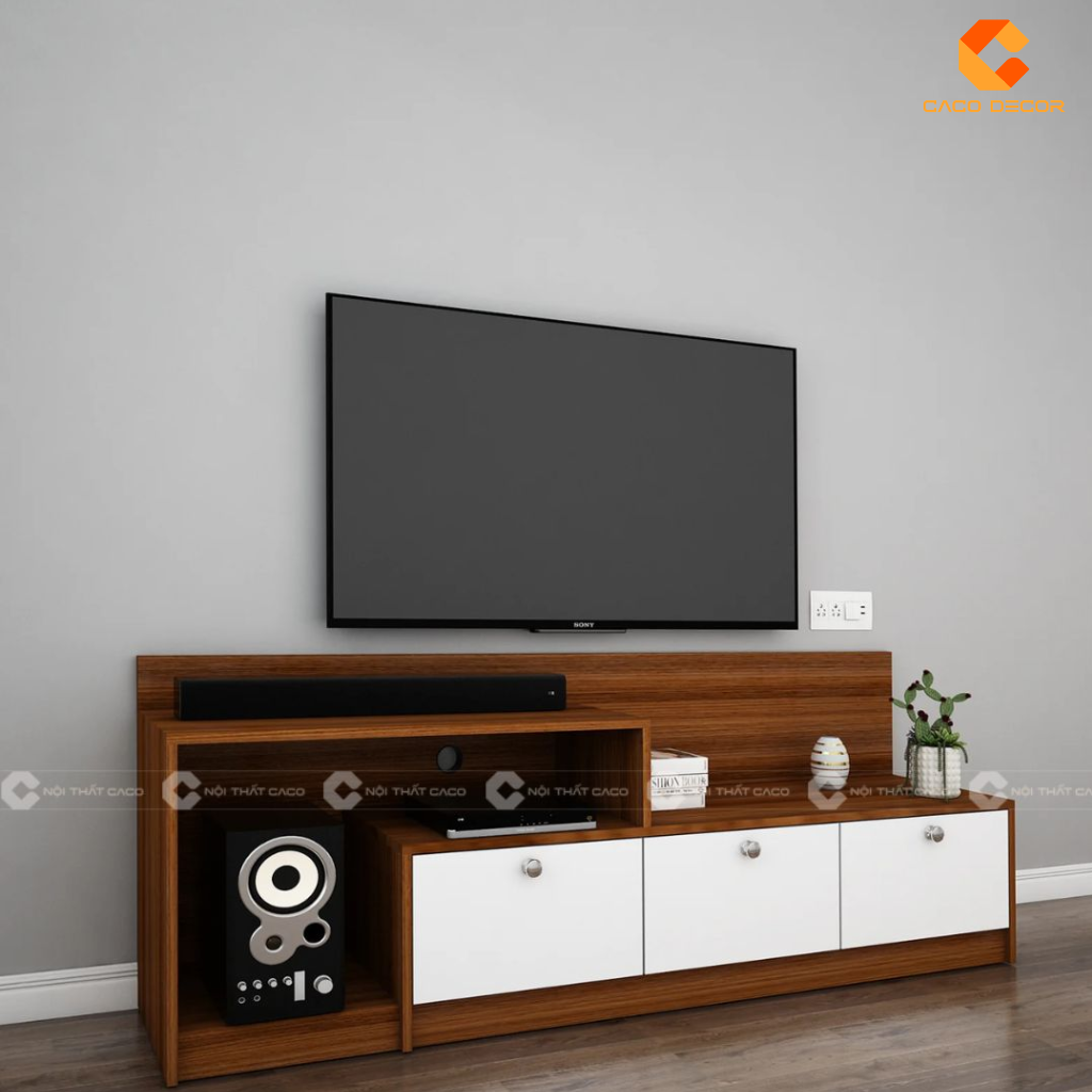 Mẫu thiết kế 3D kệ tivi gỗ công nghiệp bàn giao nhà anh Khoa