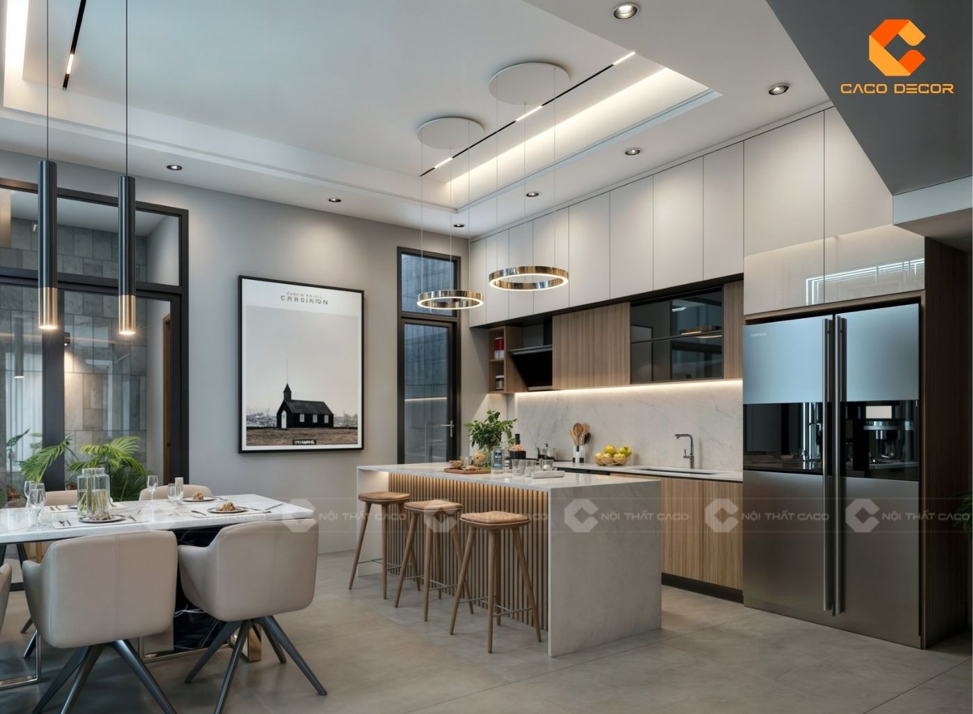 Thiết kế nội thất bếp nhà phố rộng thoáng, đủ công năng