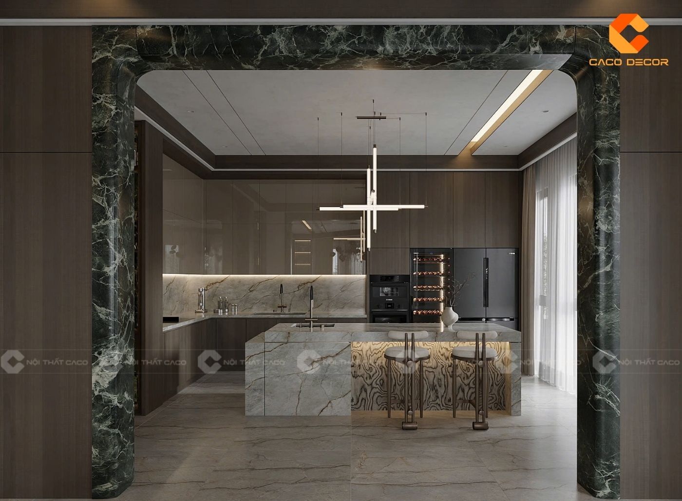 Thiết kế nội thất phòng bếp phong cách luxury sang trọng