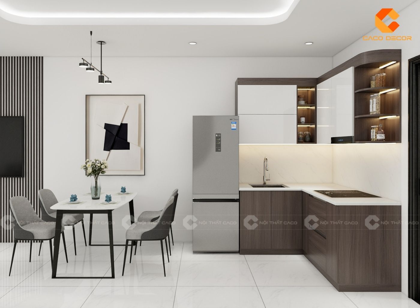 Thiết kế tủ bếp gỗ công nghiệp chữ L bền đẹp